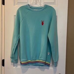Girls Blue Dutch Bros Crewneck Sweatshirt with Rainbow Trim Size Large